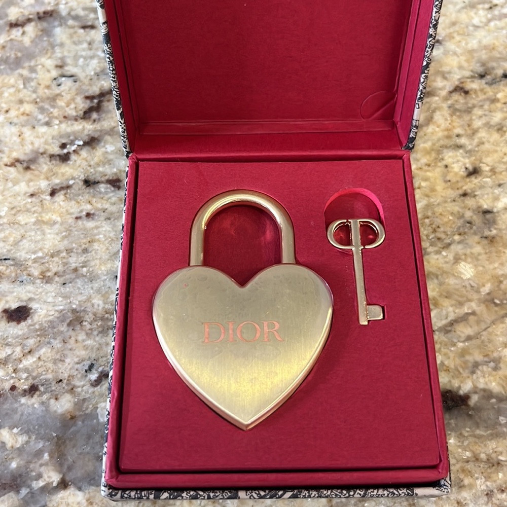 Dior Gold Heart Lock and Key Set